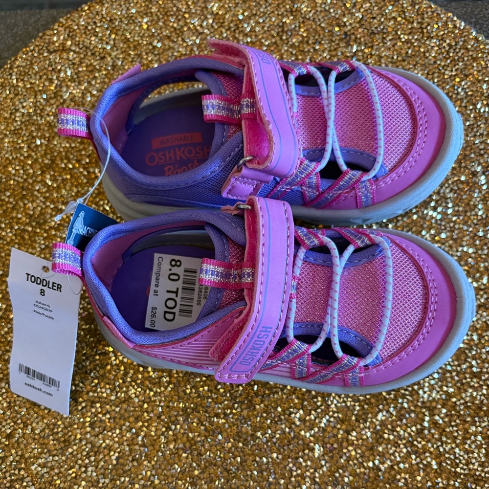 OshKosh B'gosh NWT Pink and Purple Kids Sneakers. Size 8 TOD. Machine Washable - Picture 5 of 7
